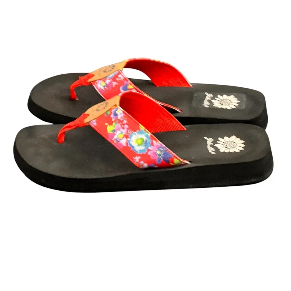 Yellow Box Red Floral Mellow Mat Platform Flip Flop Sandals Womens Size 8 - Picture 4 of 10